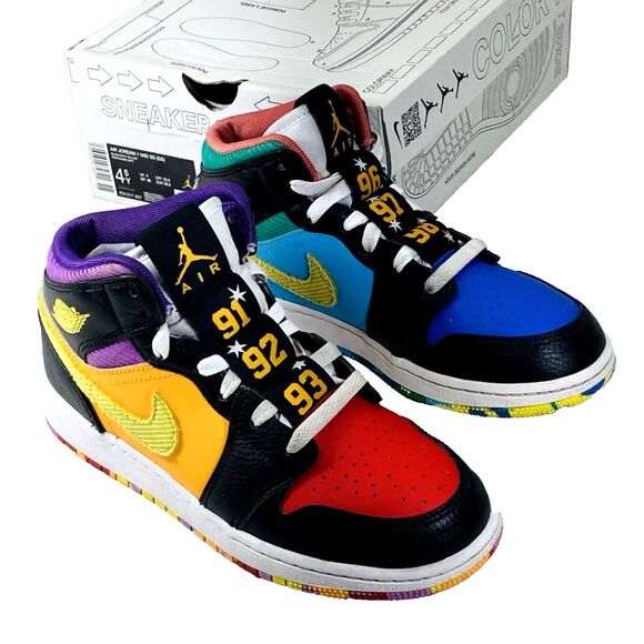 Nike Air Jordan 1 Mid SS GS Six Championships FD1317-007 Sneakers 4Y  Multicolor - Picture 1 of 16